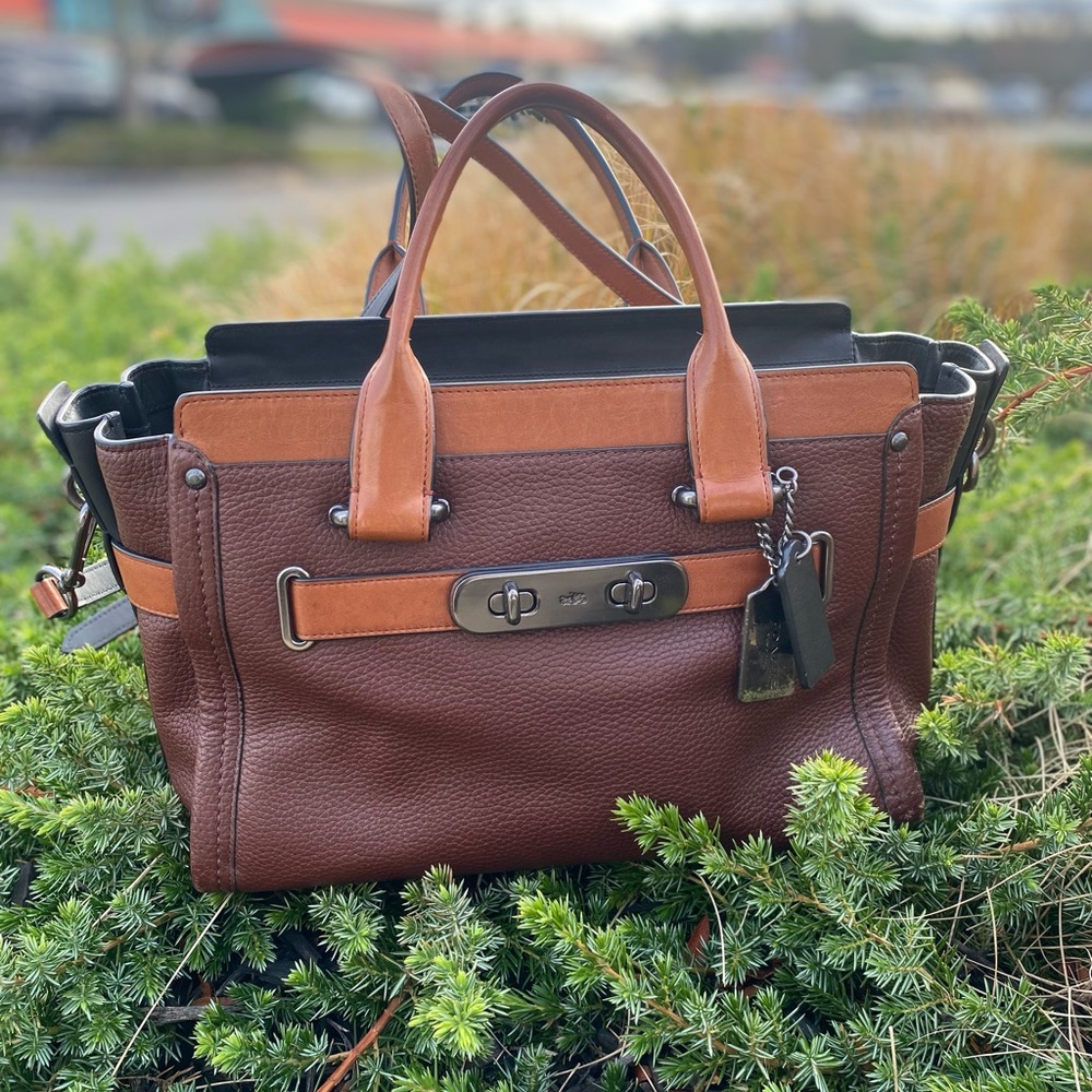 Coach Swagger Satchel~Mahogany & Ginger pebbled leather bag